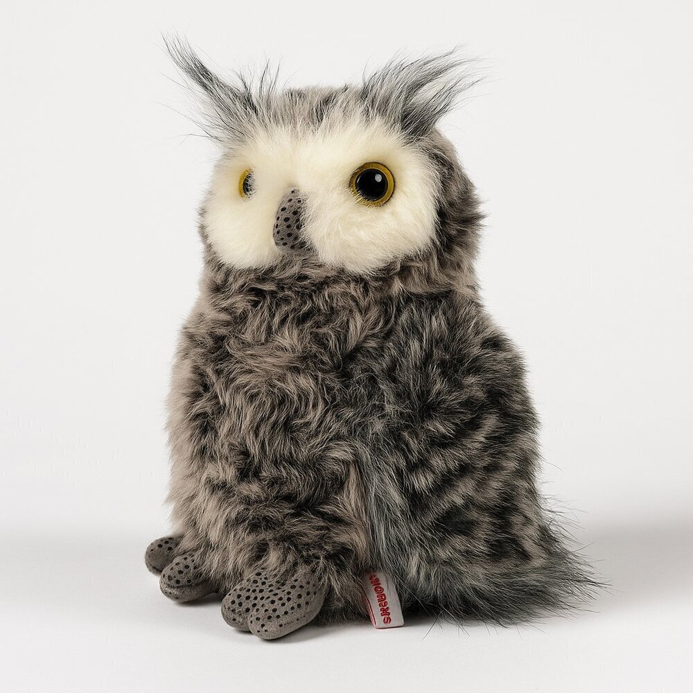 Aurora Great Horned Owl Plush Stuffed Animal — Gray/White — 9”